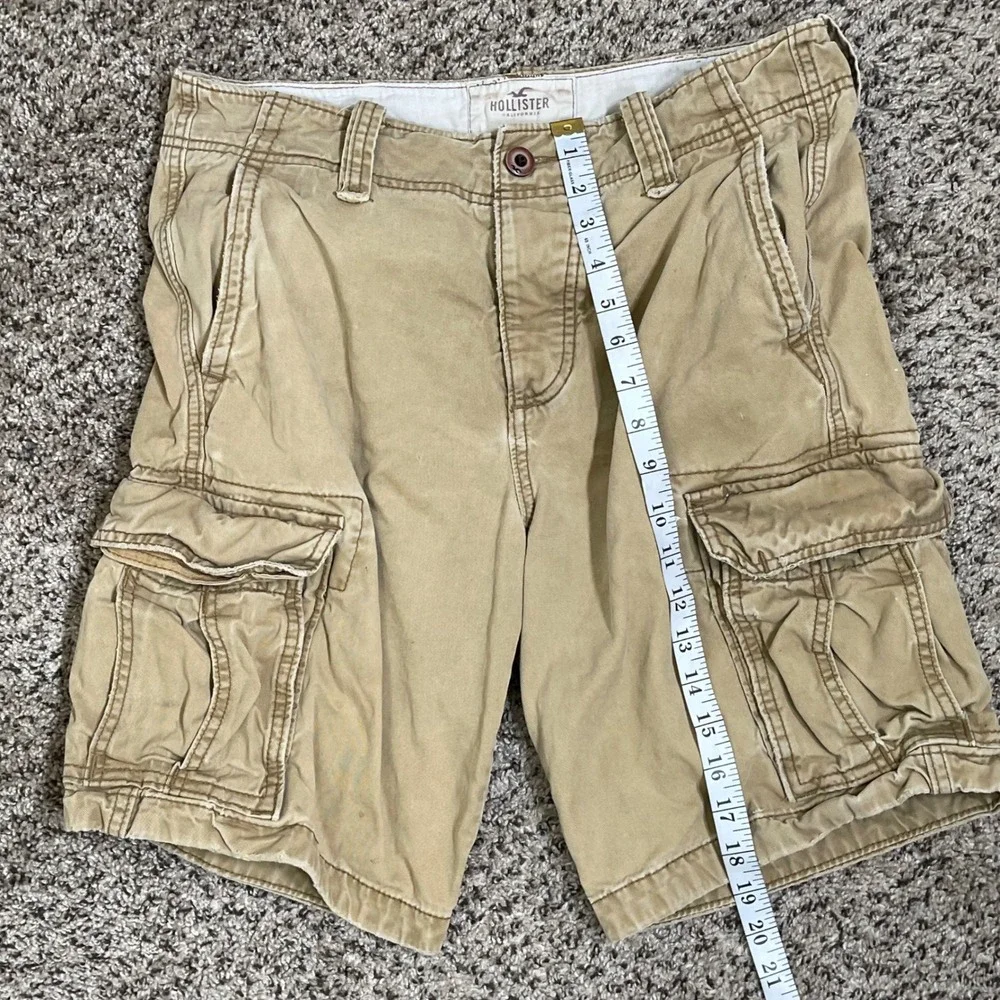Vintage Hollister Mens Cargo Shorts 31 Khaki Button Fly Y2K Distressed Skater‎